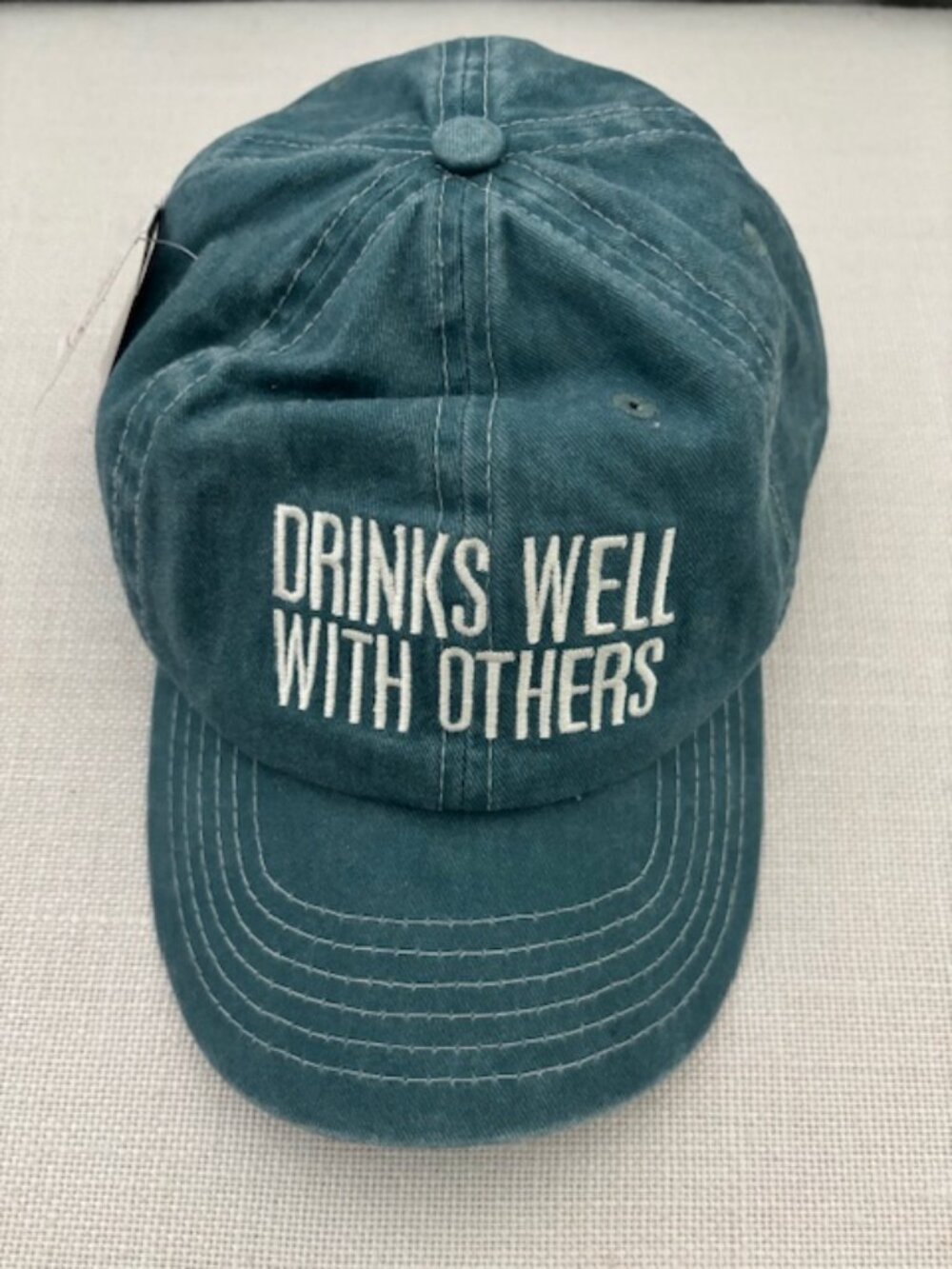 NWT Blue "Chambray" DRINKS WELL WITH OTHERS Baseball Cap by Primitives by Kathy